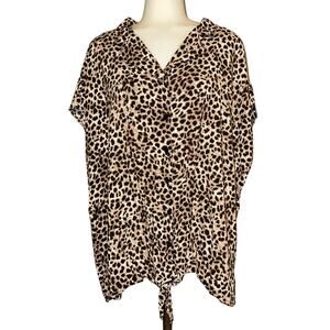 Torrid Women's Size 3 US 22/24 Leopard Print Sleeveless Button Down Blouse Top